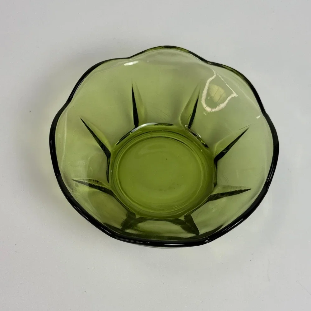Anchor Hocking Swedish Modern Avocado Green Dip Replacement Bowl Scalloped Edge